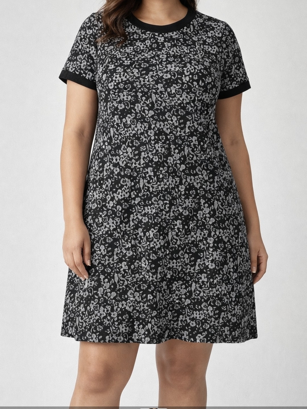 AB Studio Black and White Patterned Detail Dress with Pockets
